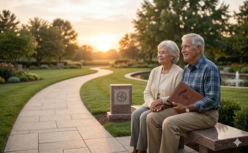 Couple enjoying a peaceful evening in a garden